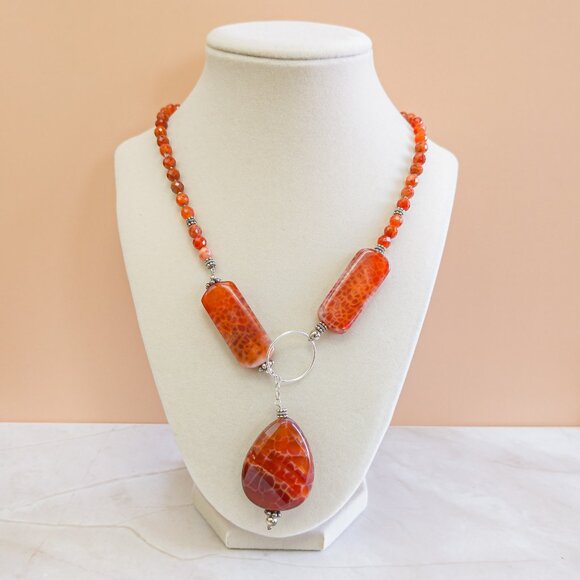 Sterling Dragon-Vein Agate Statement Necklace – 20" - Picture 1 of 7